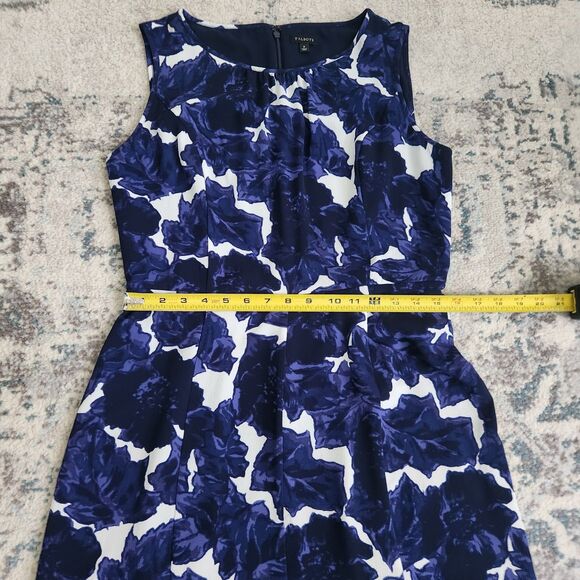 Talbots Womens Size 8 Midi Dress Blue Floral Zip Back Lined Ruffle Hem - Picture 8 of 13